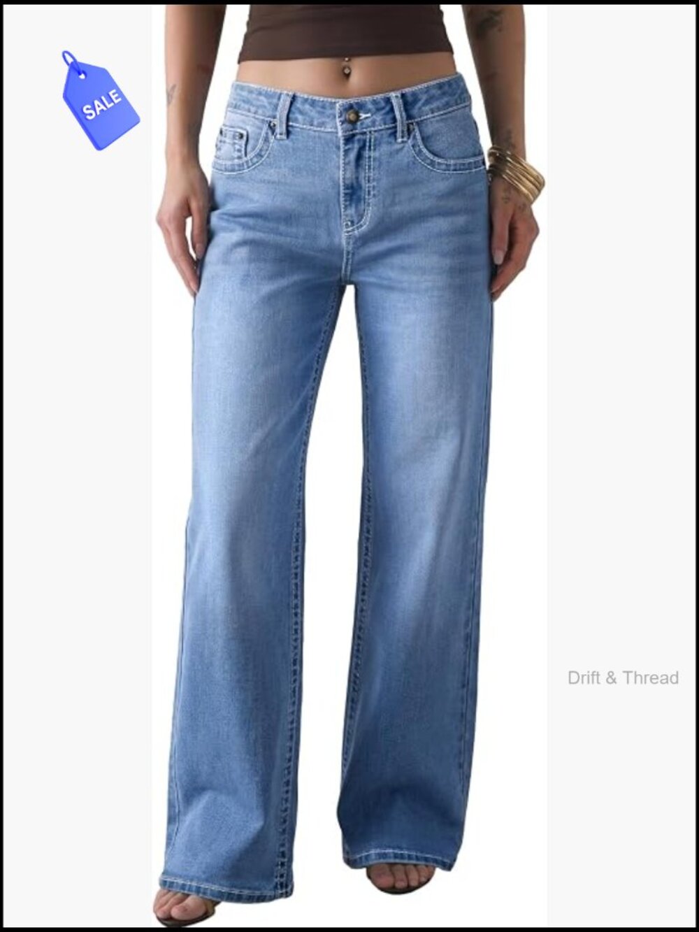 Wide Leg Jeans Mid Rise Stretchy Denim Pants Women's Loose Fit